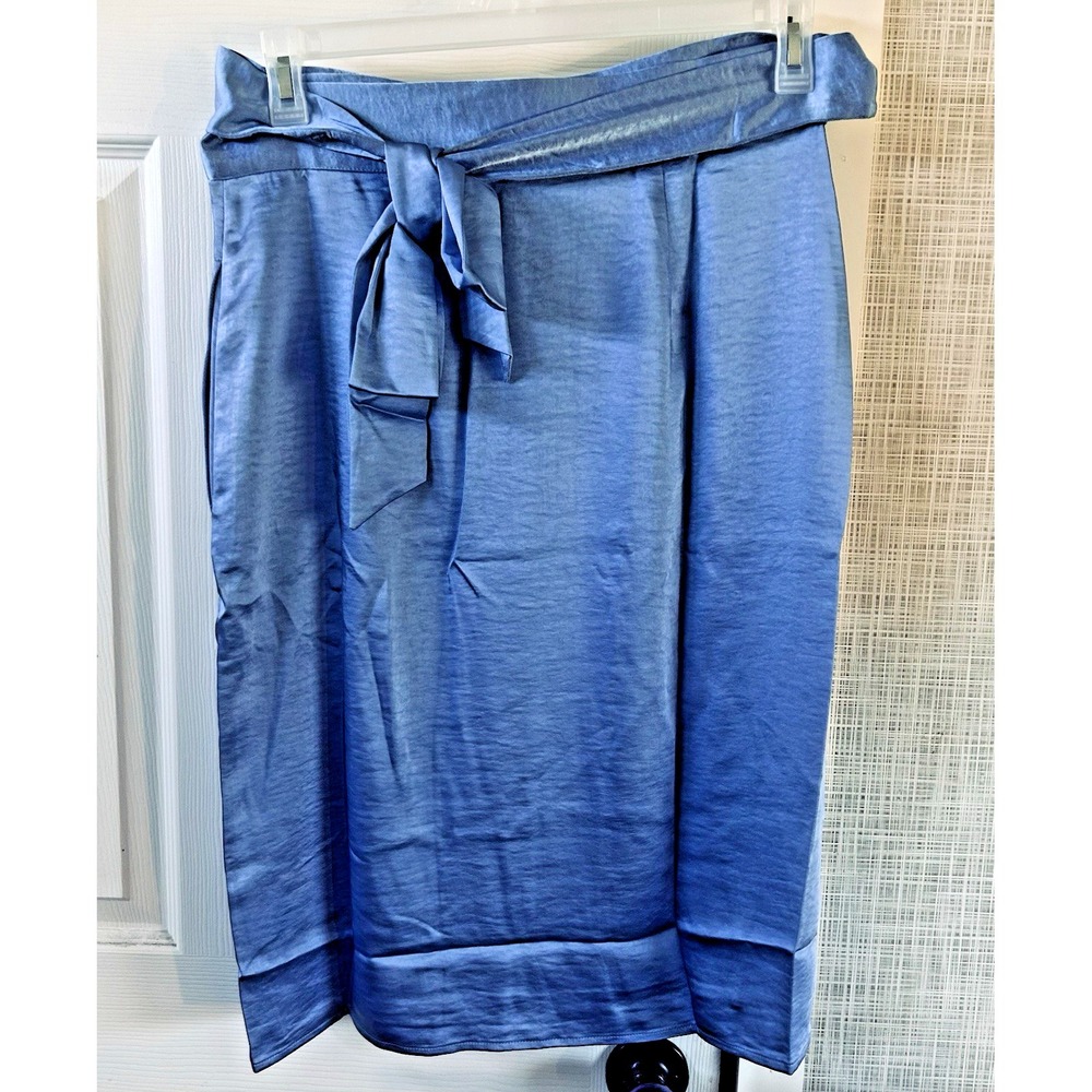 Wildfang Empower Satin Wrap Skirt Womens Medium Periwinkle Blue Midi New BBB
